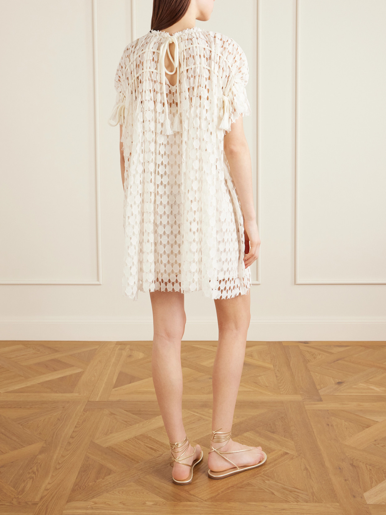 Layla Pleated Cotton-blend Lace Mini Dress - Orange