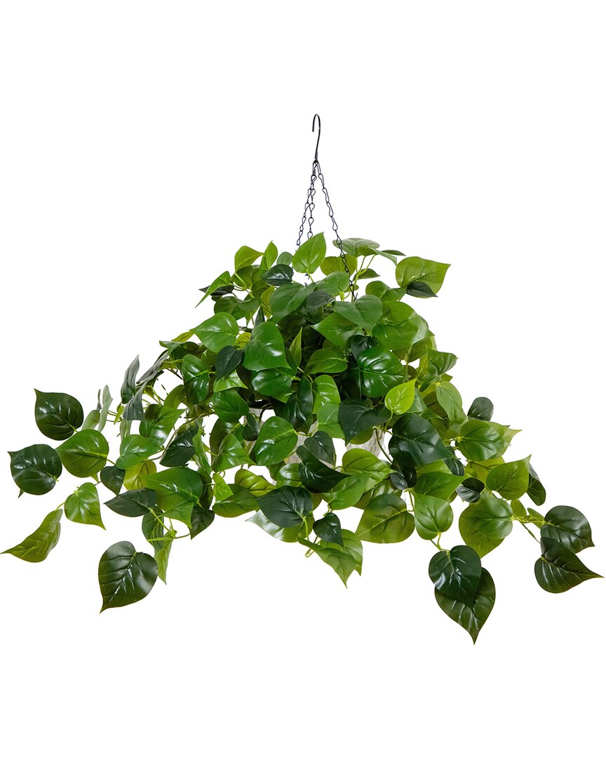 Indoor/Outdoor UV-Resistant Artificial Philodendron with 50 Warm White LED Lights in Hanging Basket