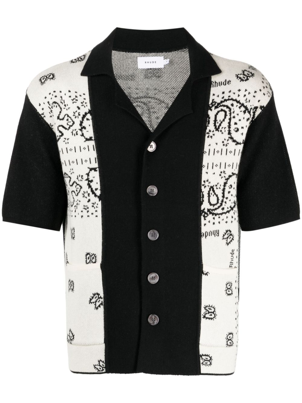 Graphic-print notched-collar shirt - Black