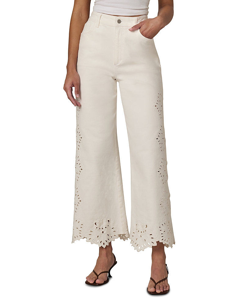 The Mia Broderie Wide Leg Ankle Jeans in Ecru Floral