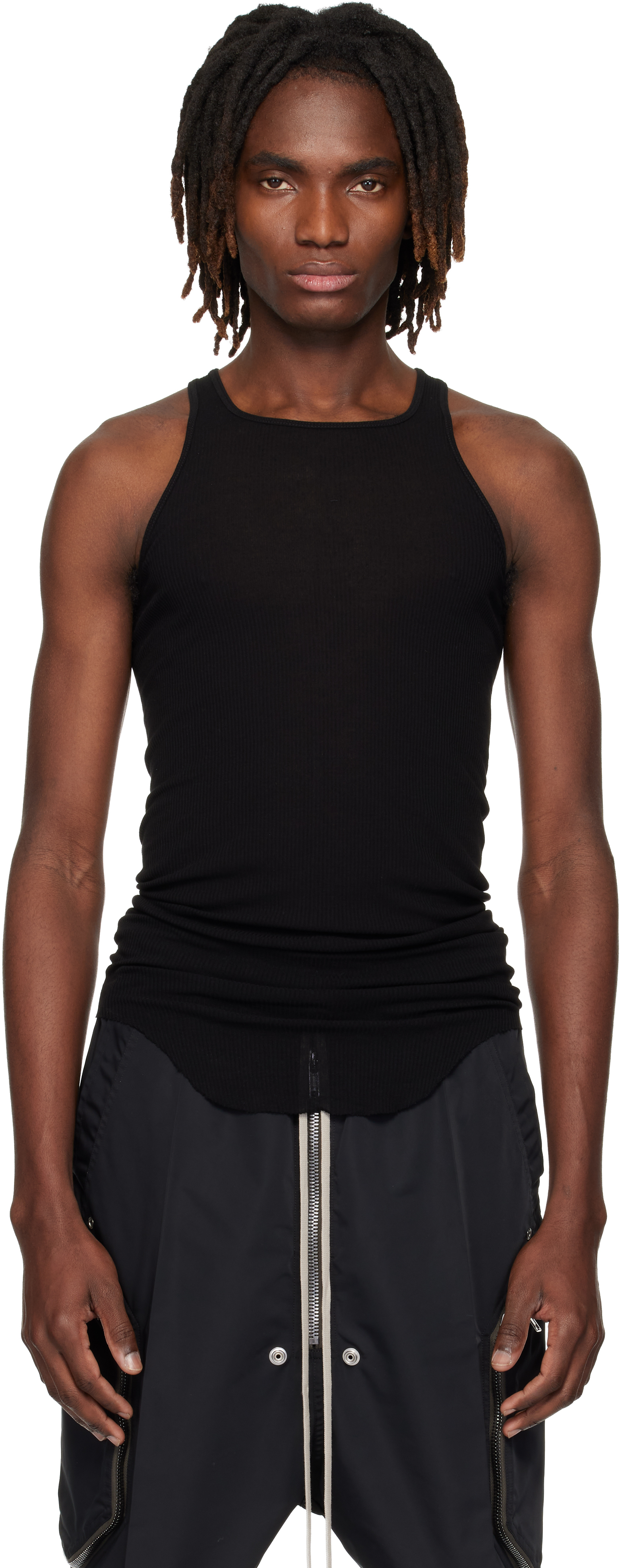Black Temple Basic Rib Tank Top