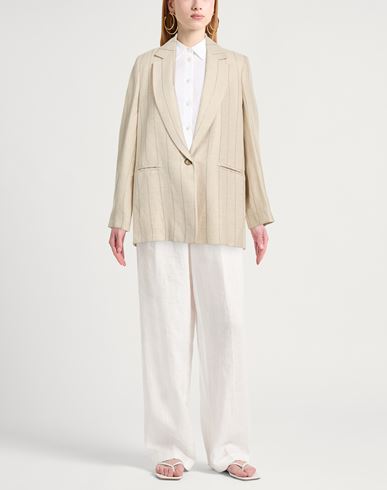 Woman Blazer Beige Size 4 Linen, Viscose, Metallic fiber