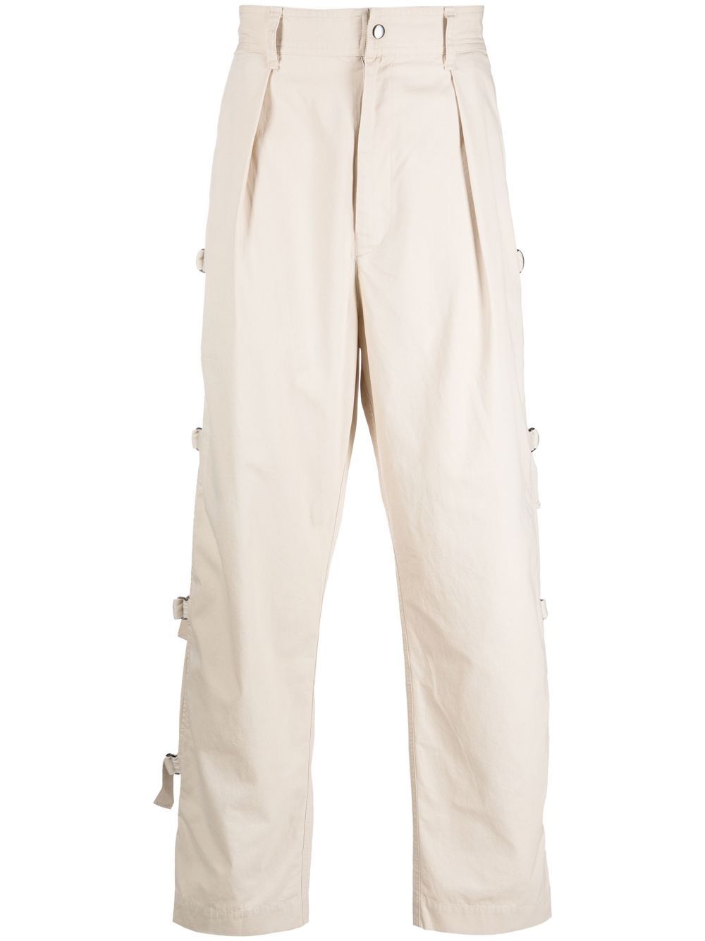 Pleated straight-leg trousers - Neutrals