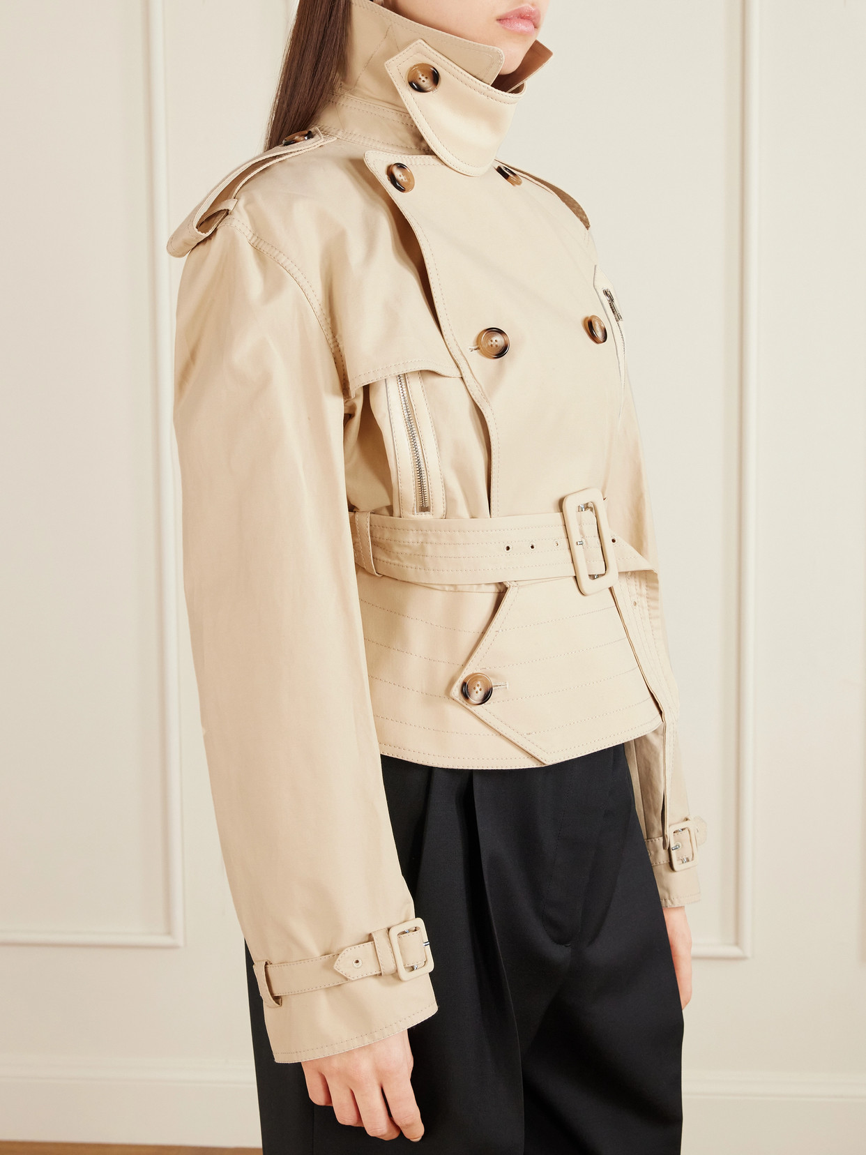 S. S. Daley - Evelyn Leather-trimmed Cotton-blend Gabardine Jacket - Cream