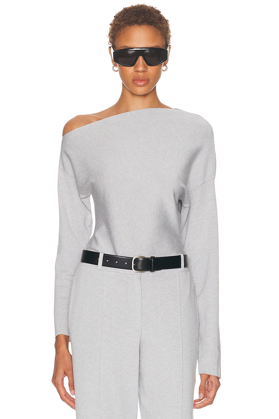 SRG Lesly Off Shoulder Knit Top in Light Grey - Light Grey. L also in XS, S