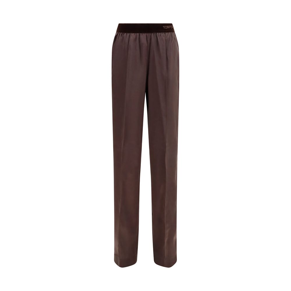 Silk Satin Trousers — Brown
