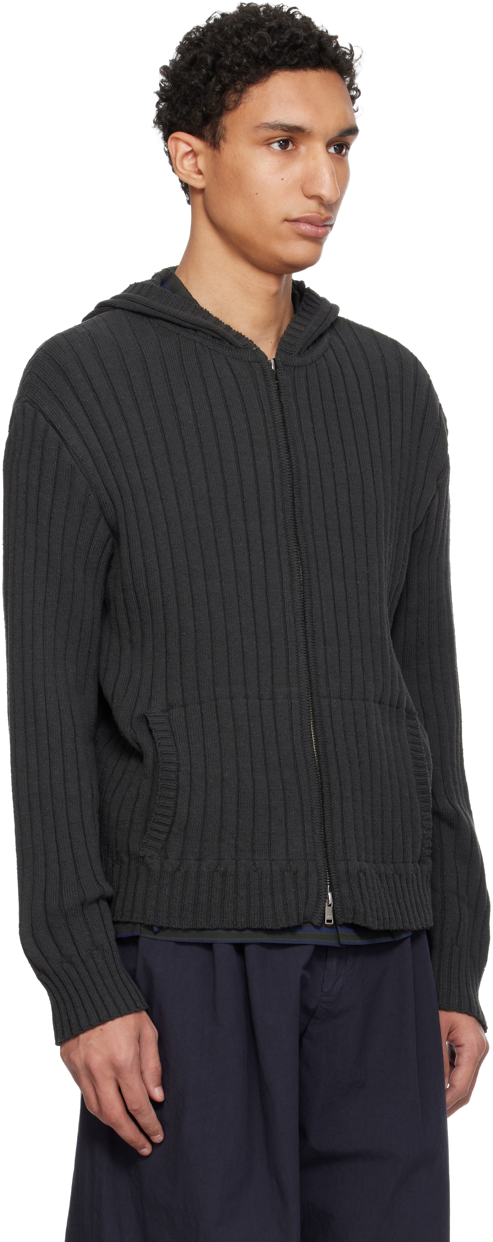 Gray Cotton Wide Rib Hoodie