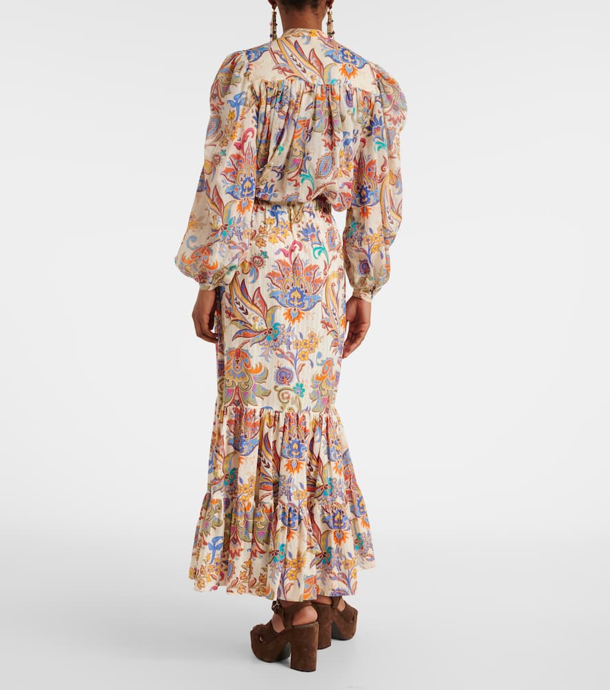 Paisley tiered cotton maxi skirt