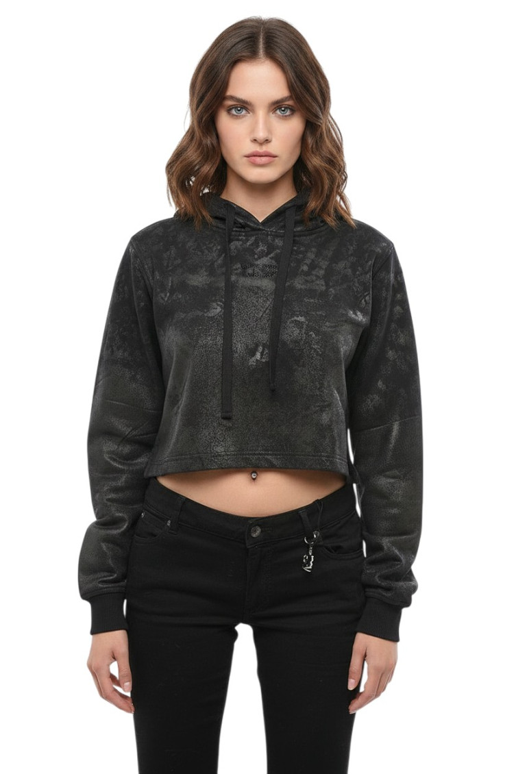 Black Textured Hood Sweatshirt