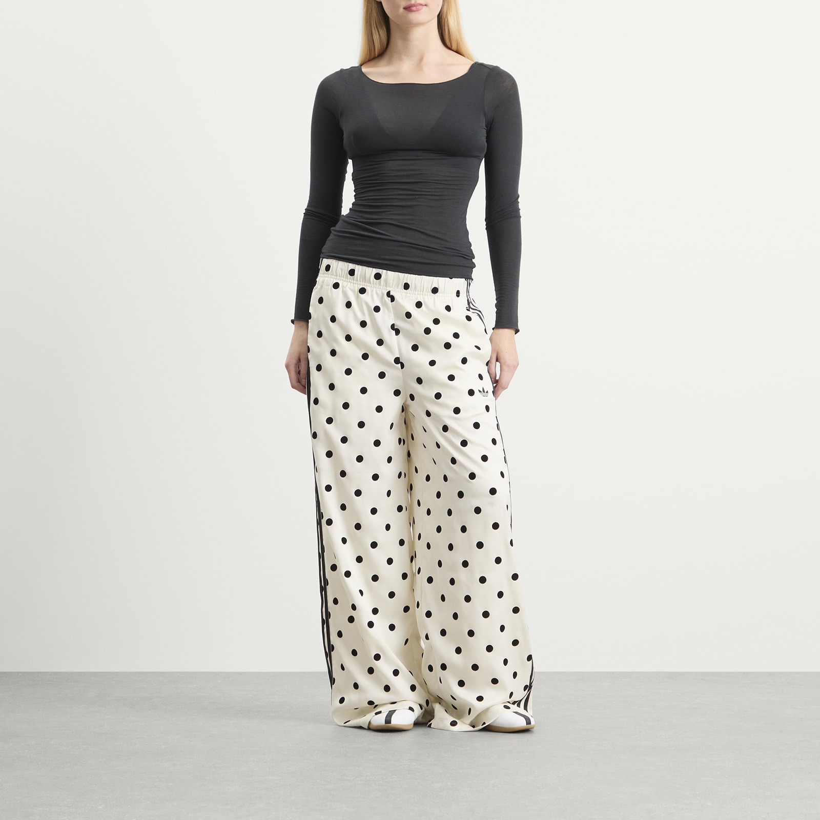 Women's Polka Dot Firebird Wide Trackpants in Off White