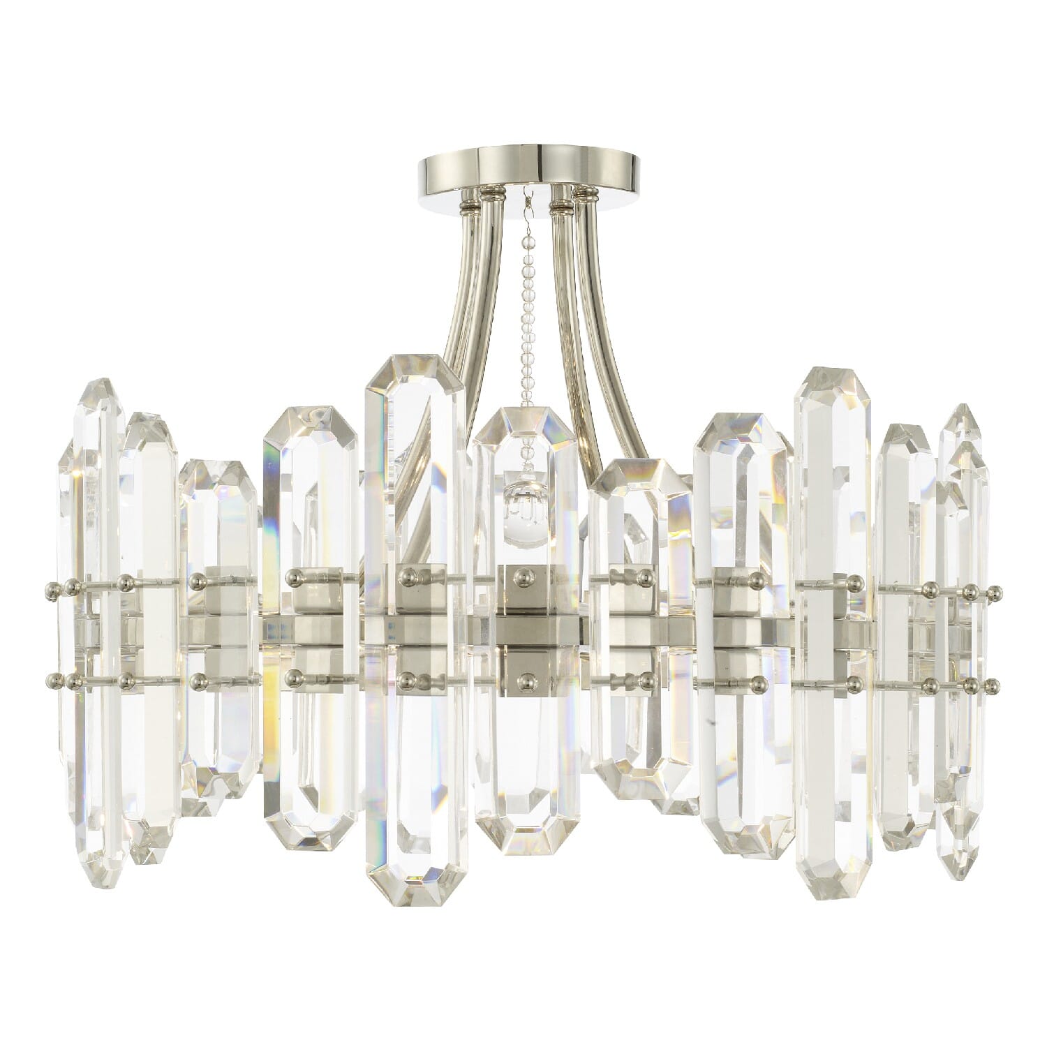 Bolton 4-Light Ceiling Light in Polished Nickel with Faceted Crystal Elements Crysta