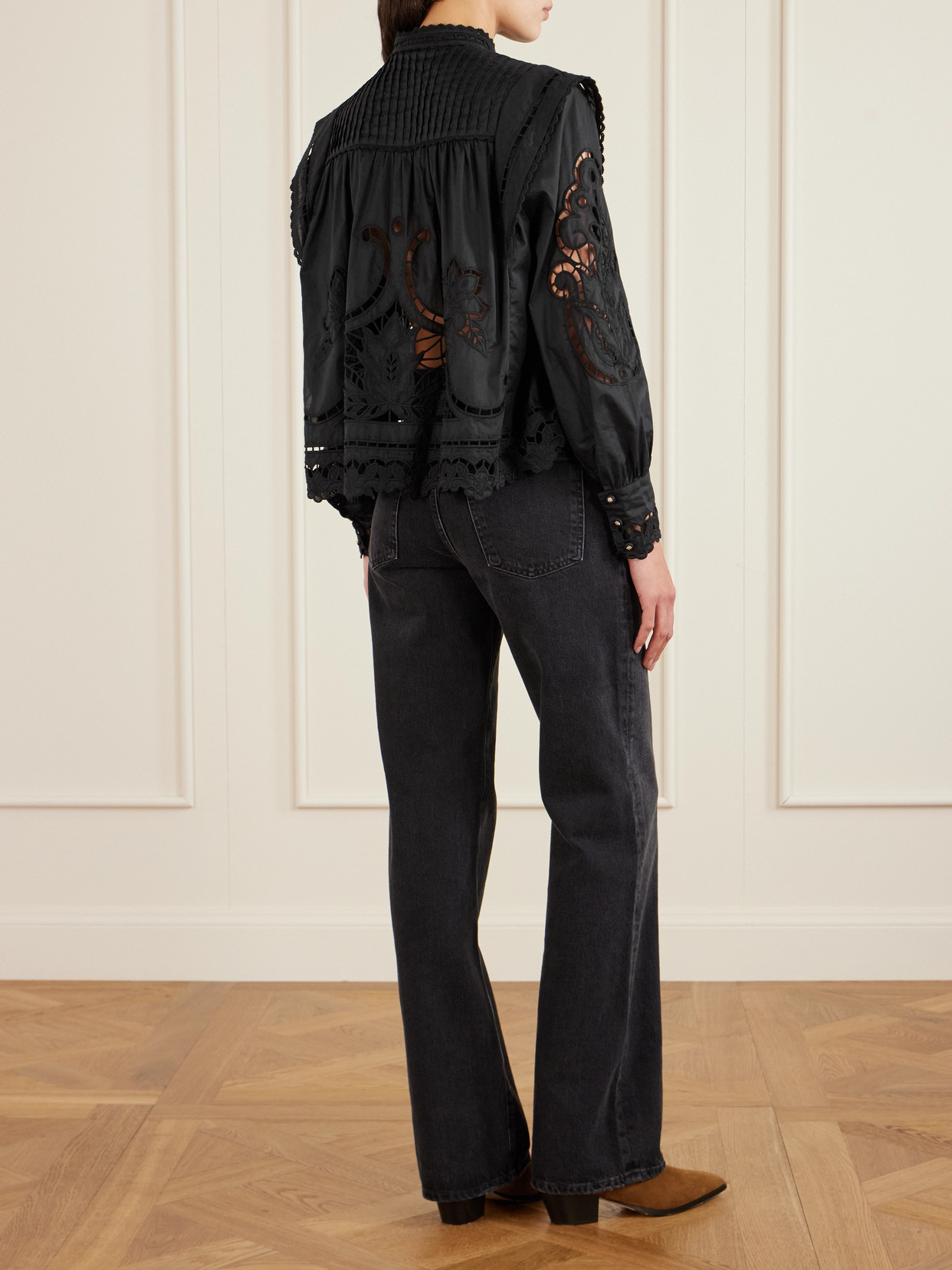 Richilieu Pleated Broderie Anglaise Cotton Blouse - Black