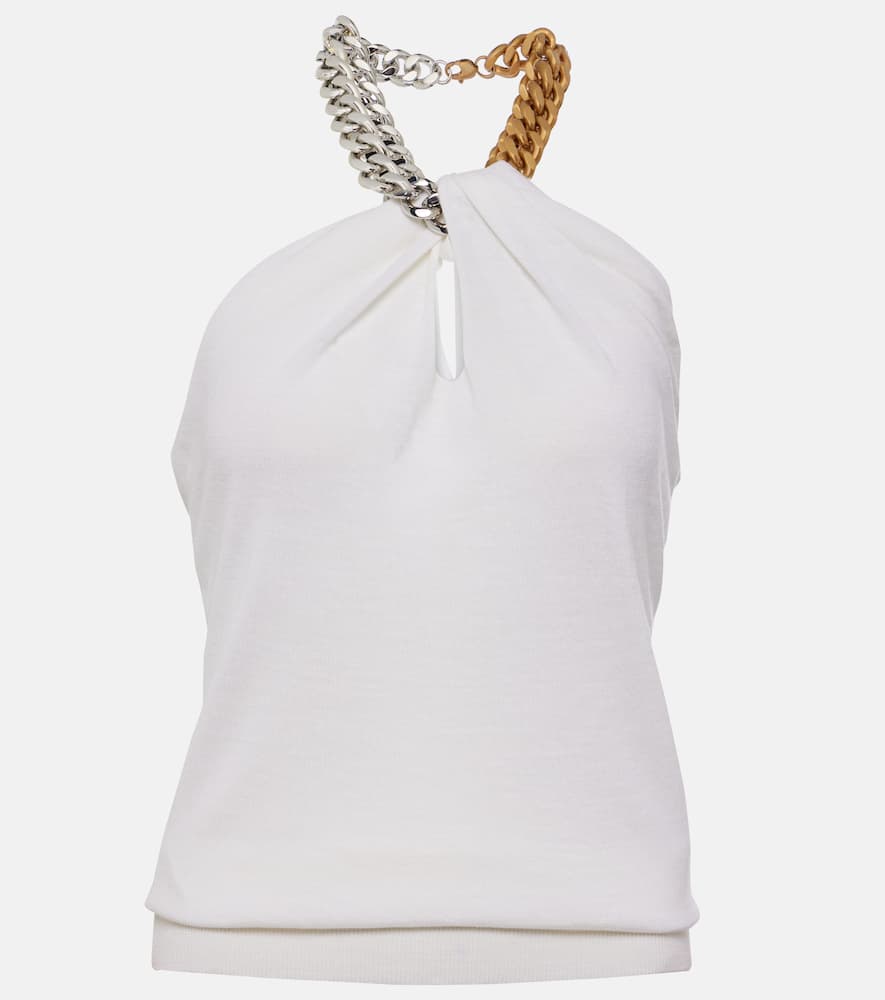Embellished halterneck wool top