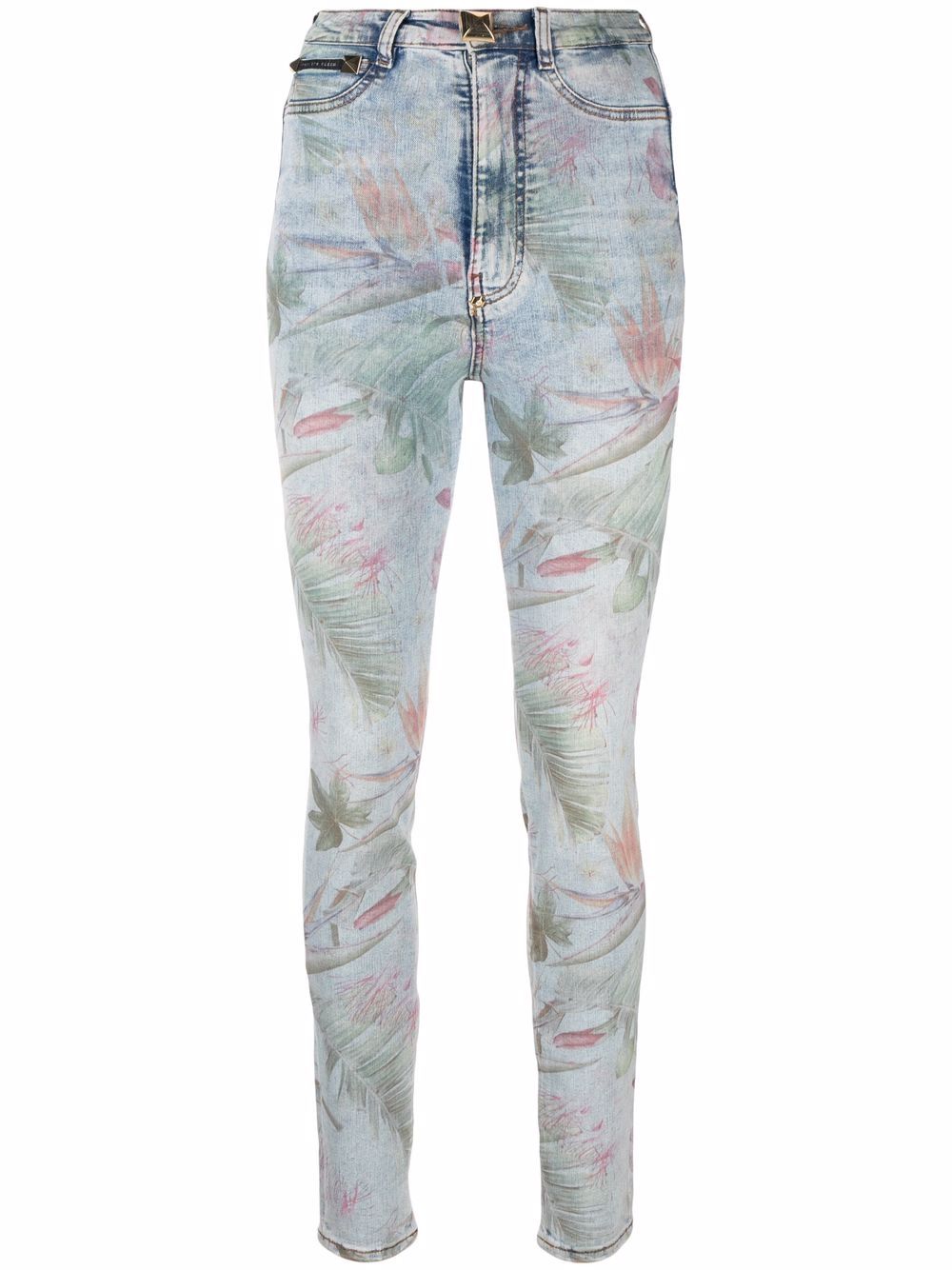 Floral-print skinny jeans - Blue