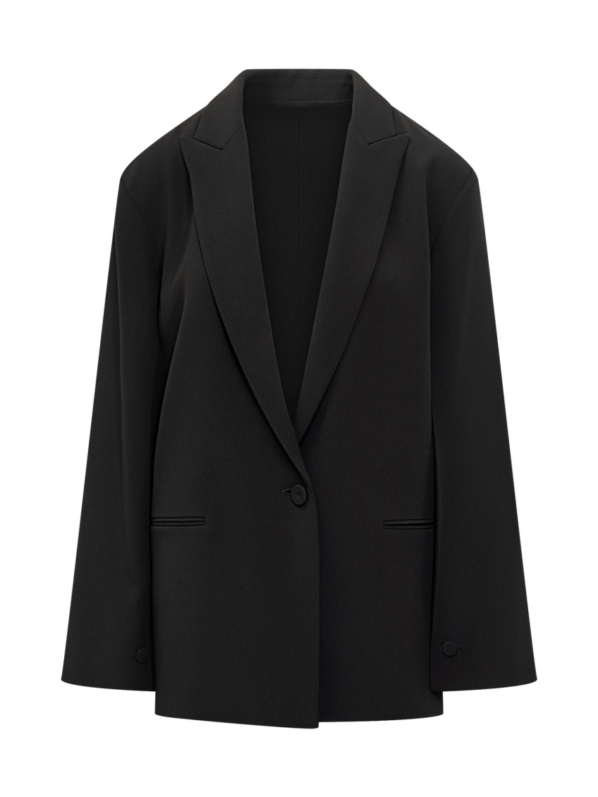 Black Solid Notched Lapel Blazer