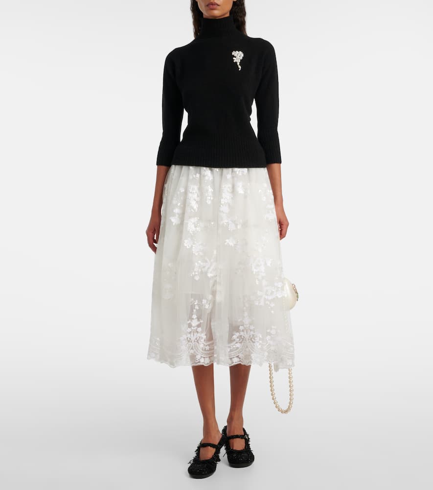 Sequined tulle midi skirt