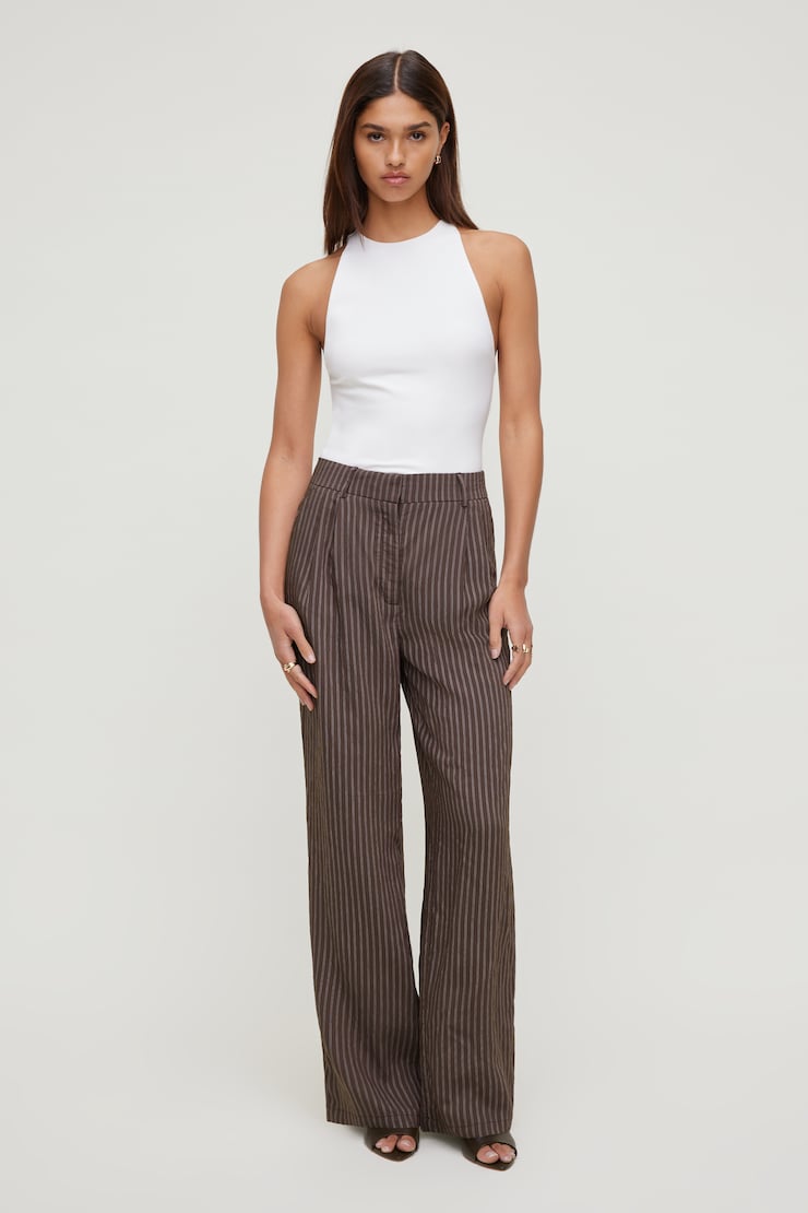 Alex Striped Wide Leg Pants - Brown - Women Clothing