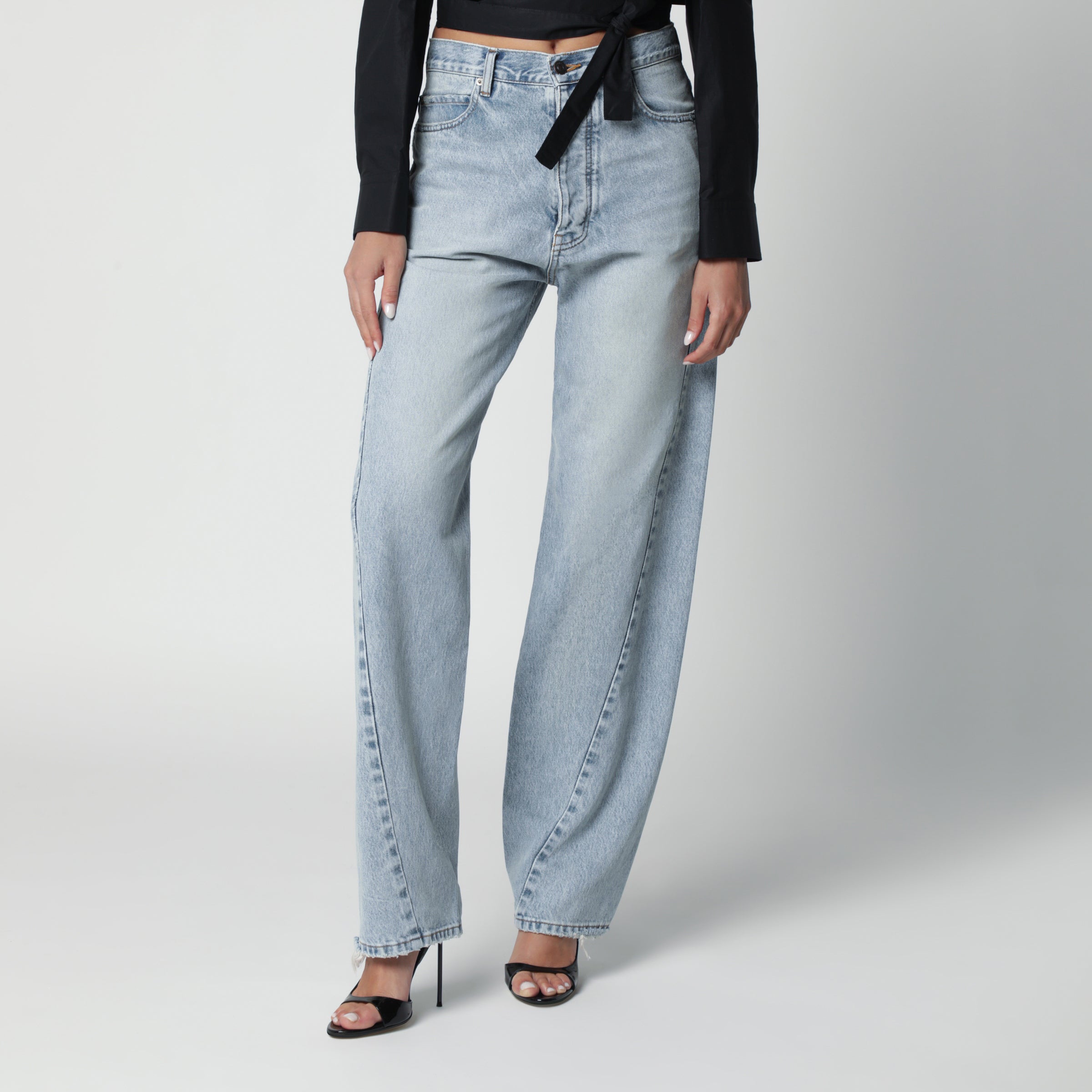 Twisted-seam jeans in faded light blue denim