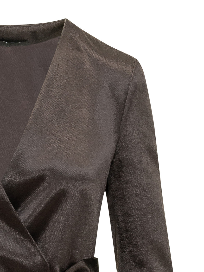 Brown Solid V Neck Blazer
