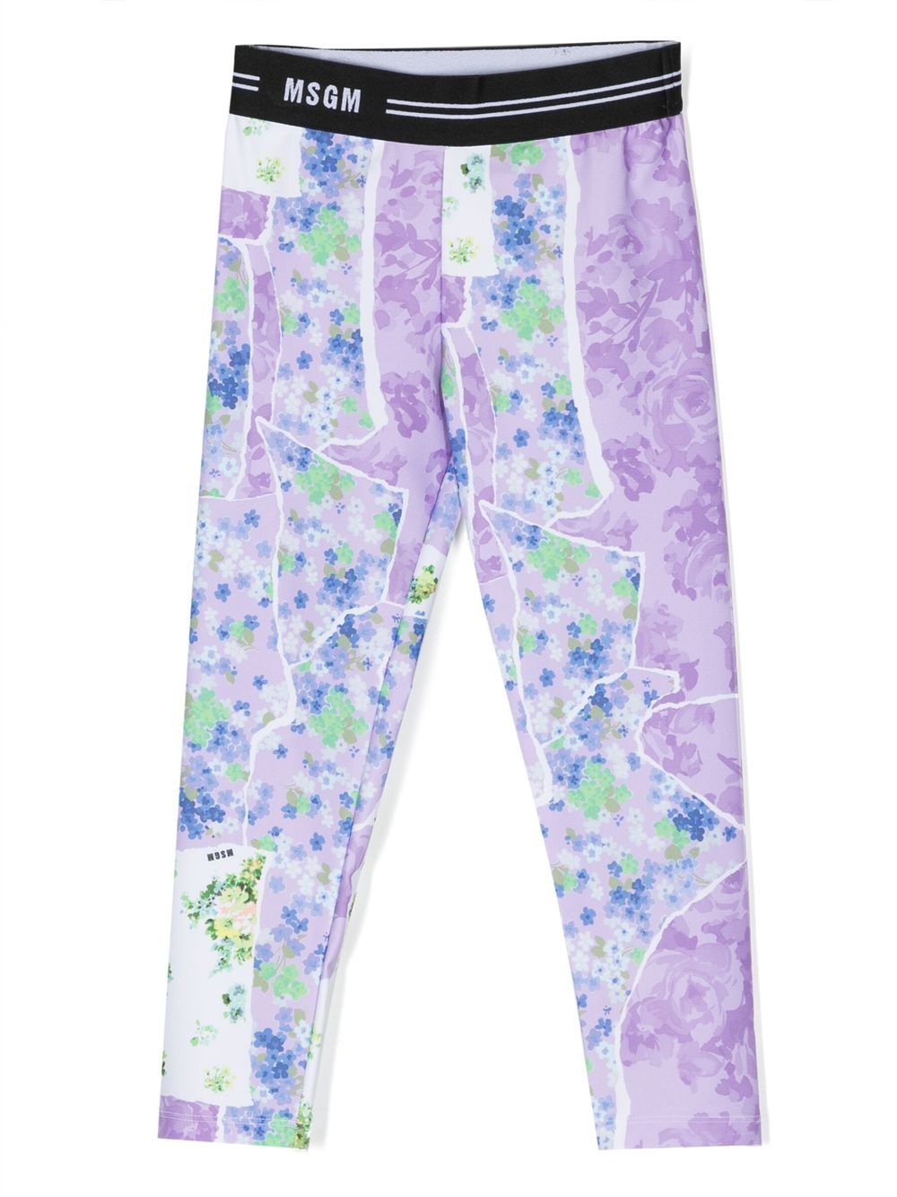 Floral-print logo-waist leggings - Purple