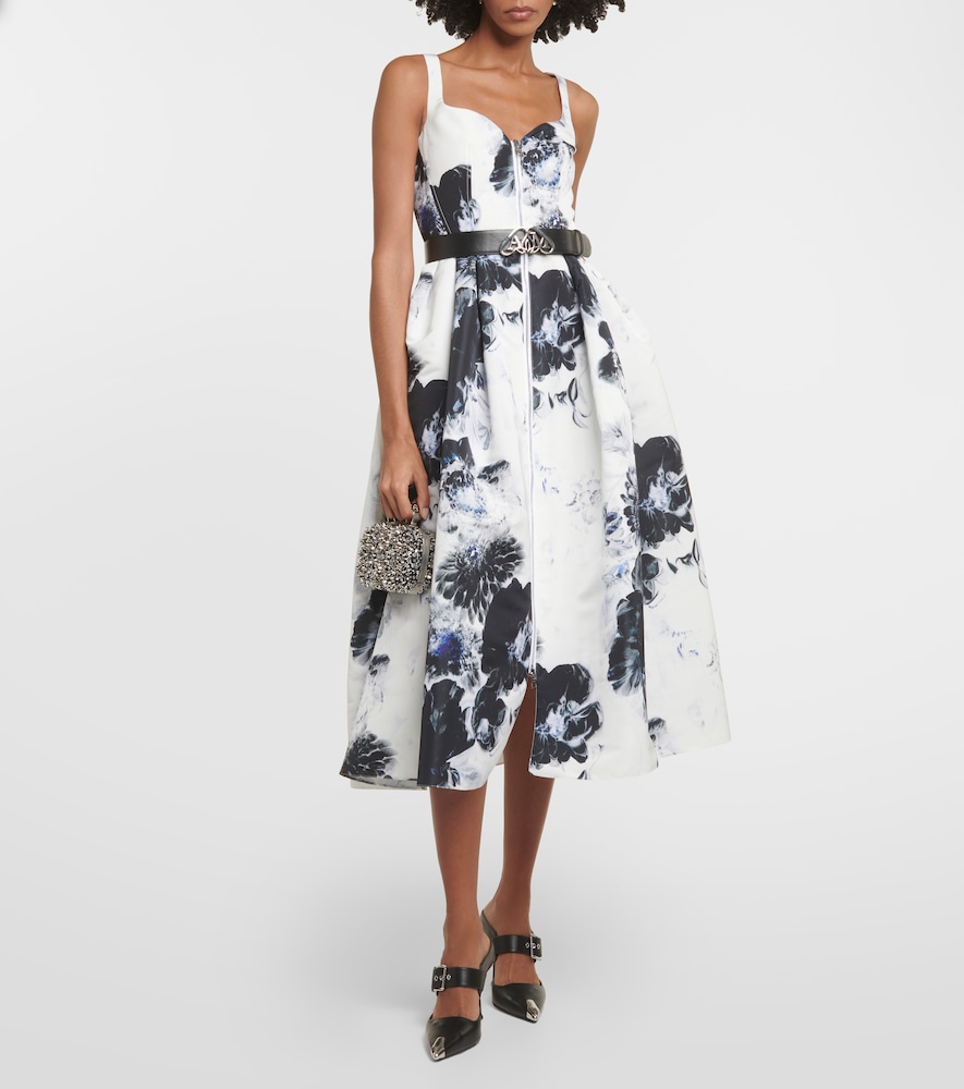 Printed polyfaille midi dress