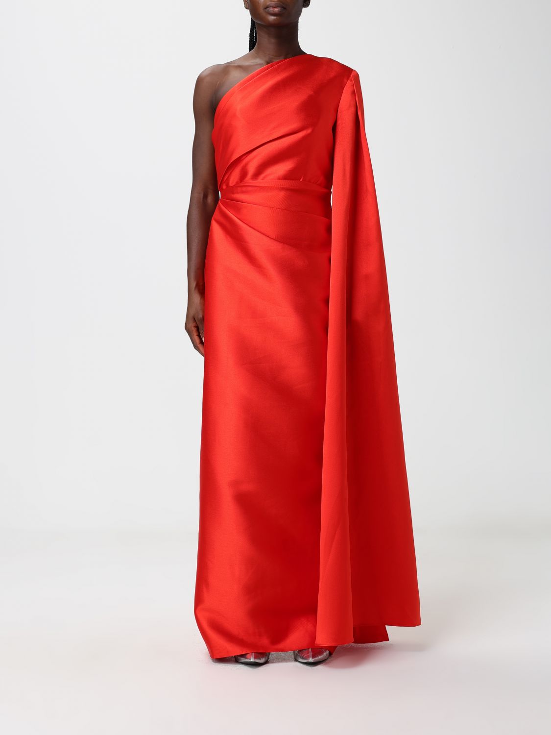 One-Shoulder Long Satin Gown with Draped Waist