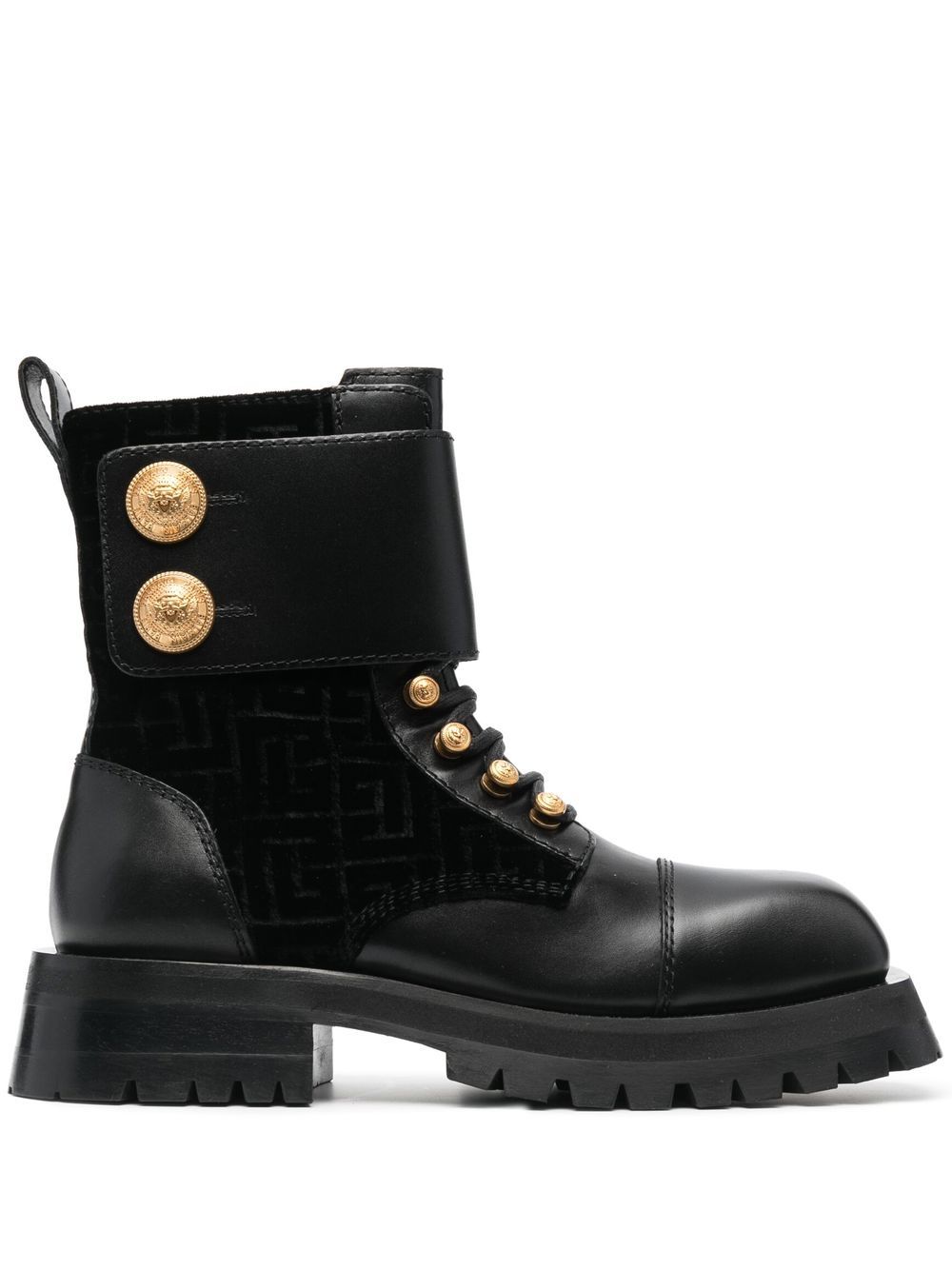 Embossed-button detail ankle boots - Black