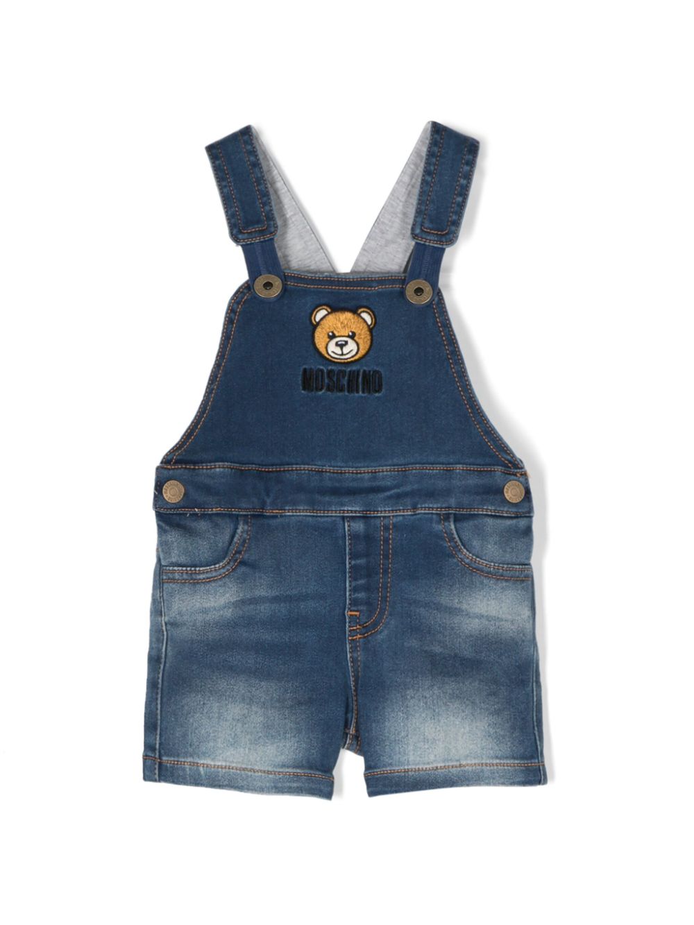 Teddy Bear-motif denim dungarees - Blue
