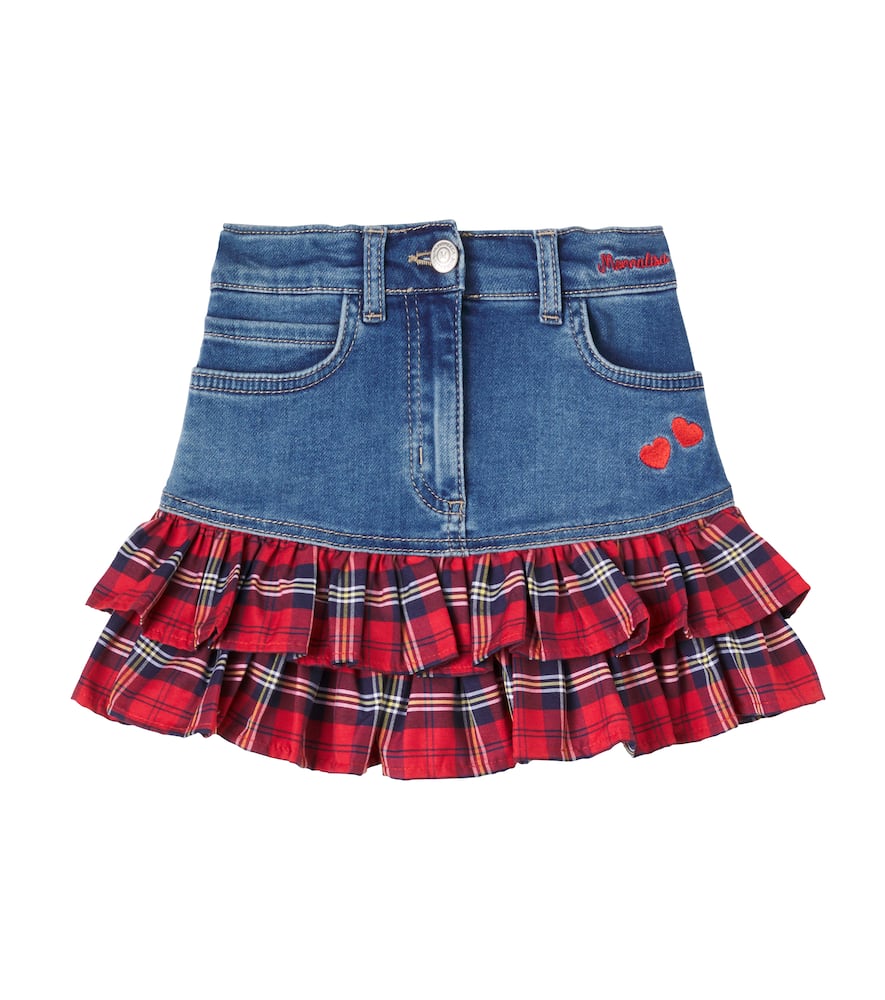 Tartan cotton-blend denim skirt