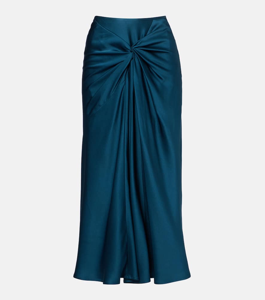 Gathered satin midi skirt