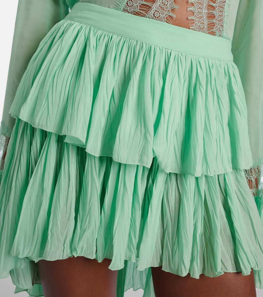 Plissé tiered georgette miniskirt