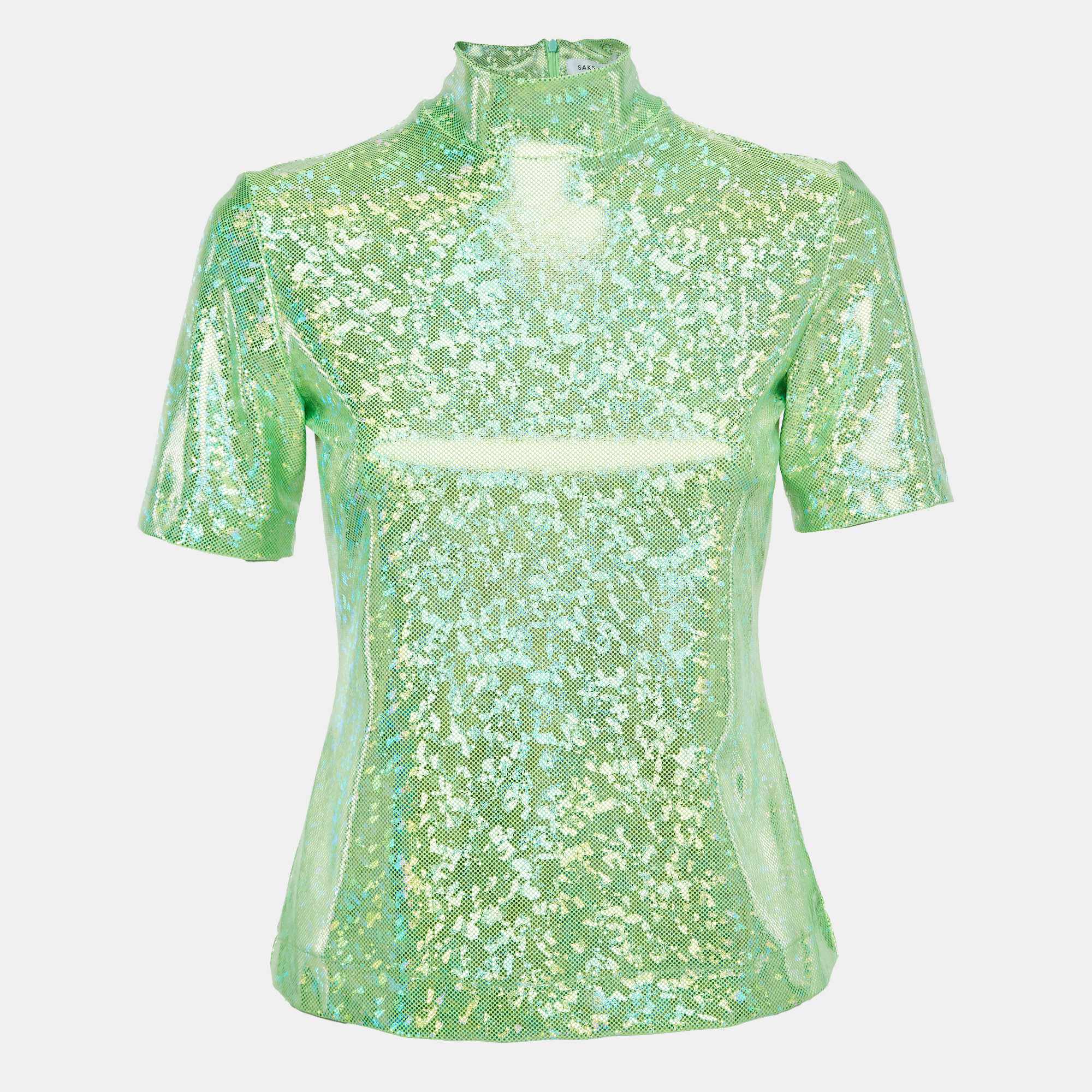 Poison Green Foil Print Jersey Cut-Out Top