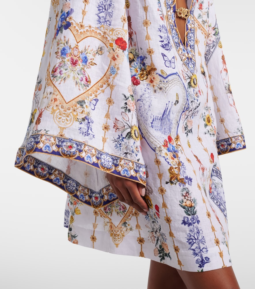 Cutout printed linen kaftan