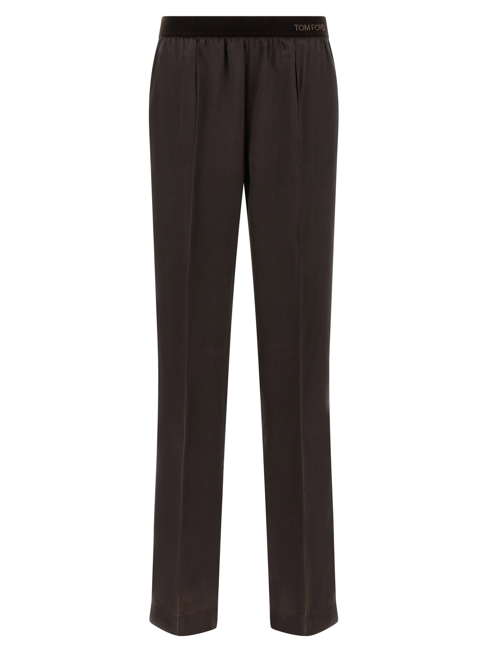 Silk Satin with Peach Hand Finish Trousers — Espresso
