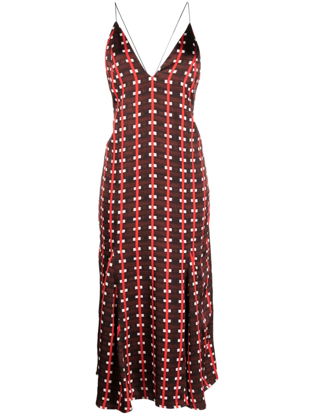Geometric-print V-neck maxi dress - Brown