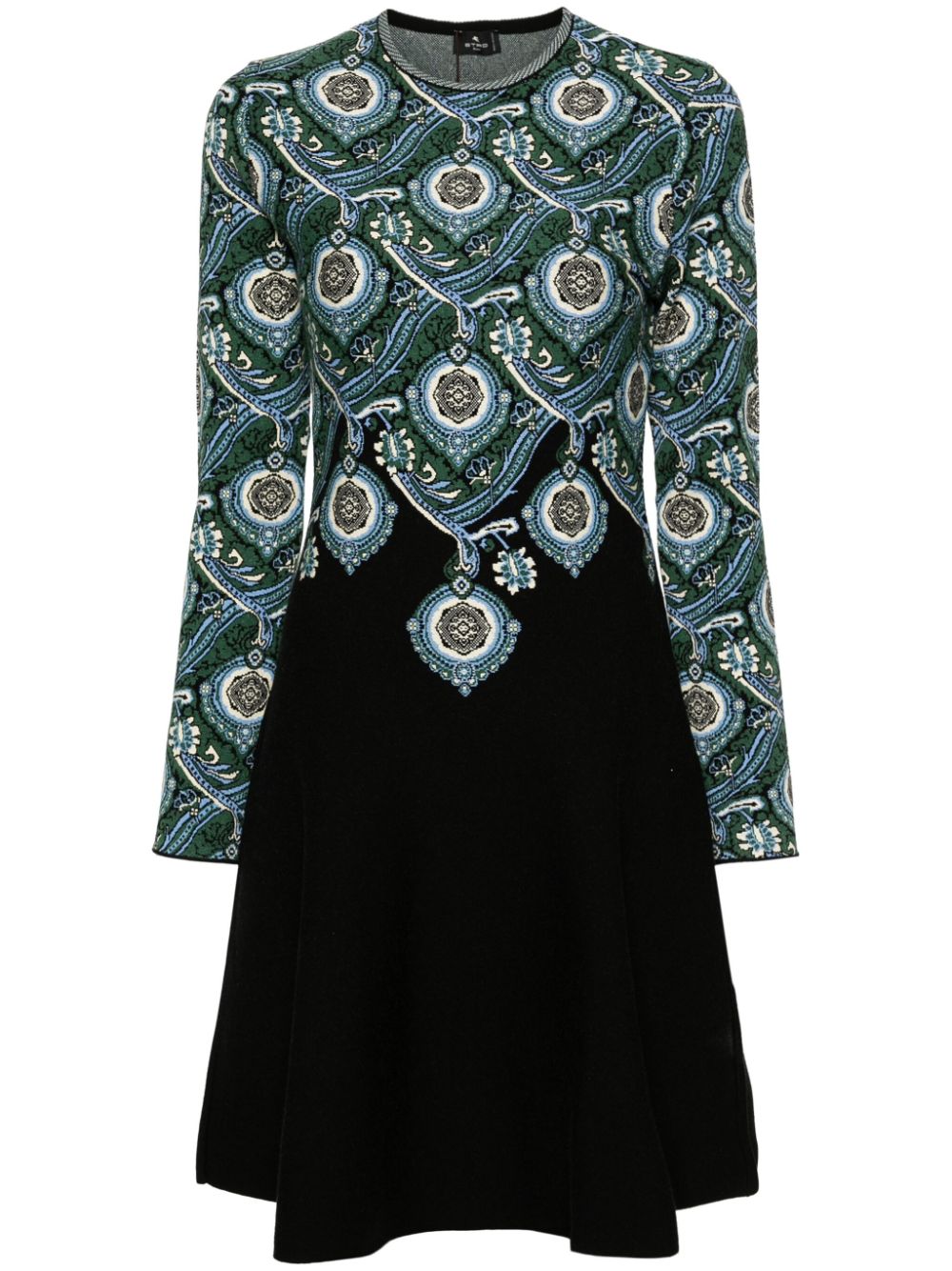 Jacquard-pattern knitted dress - Green