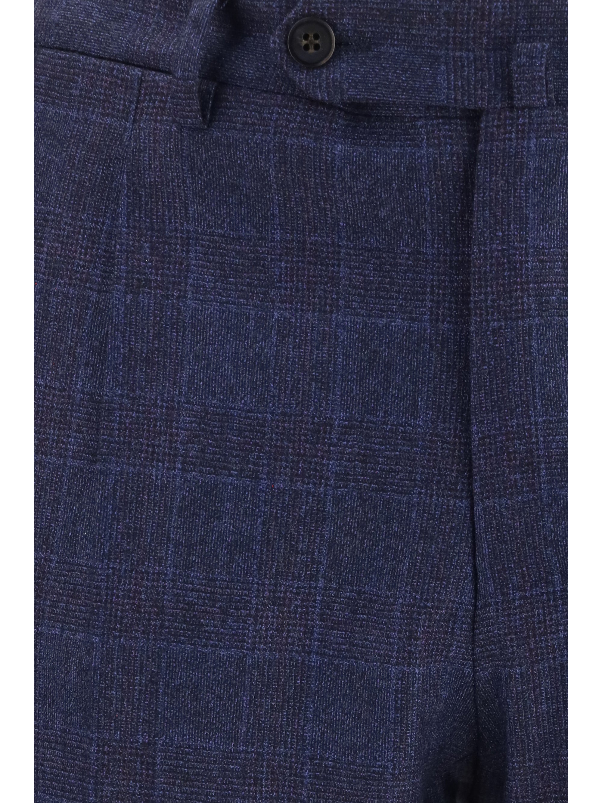 Tone-on-Tone Checked Wool Trousers — Blue