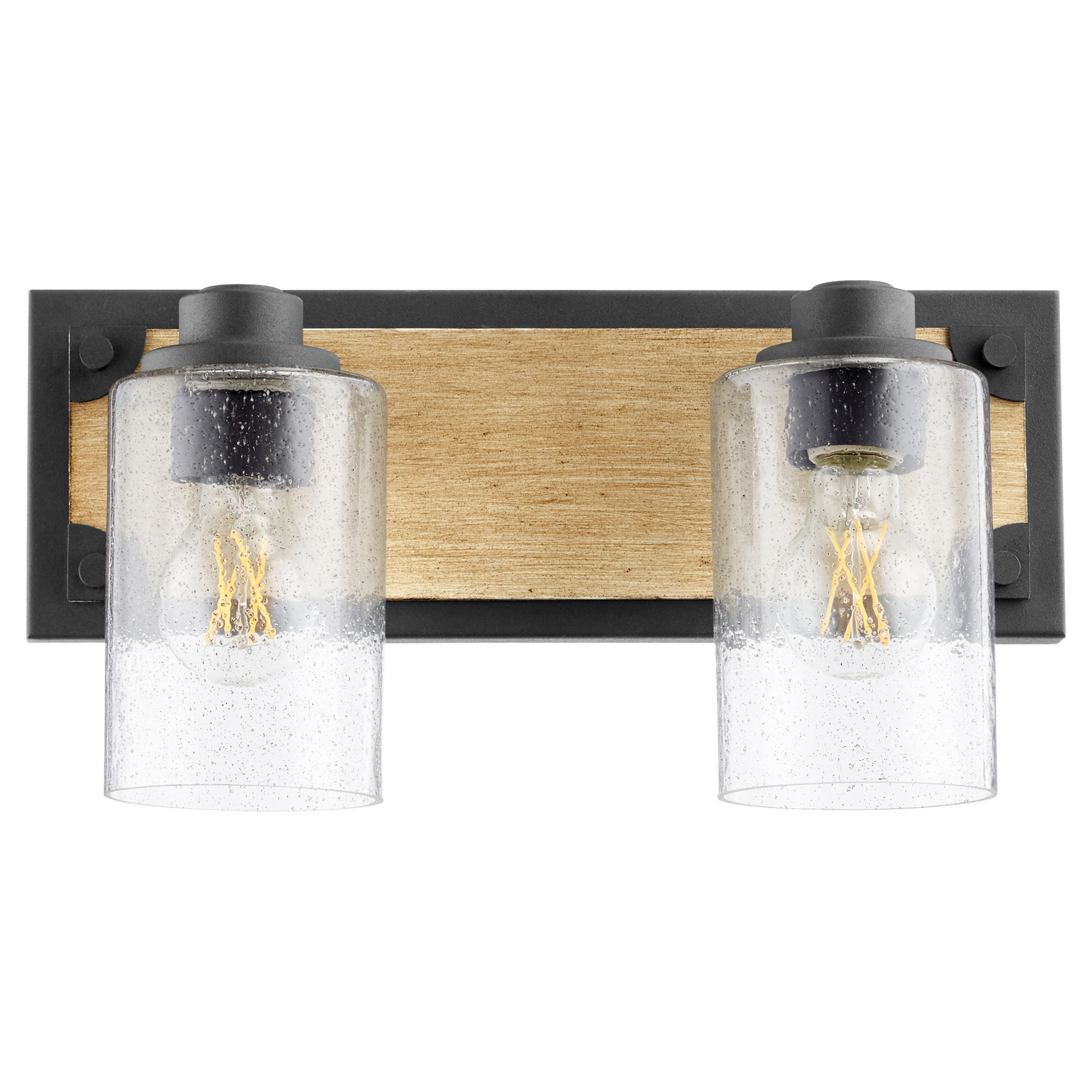 5143 Corner Detail Brackets 2-Light Bathroom Vanity Light in Textured Black w with Driftwood finish
