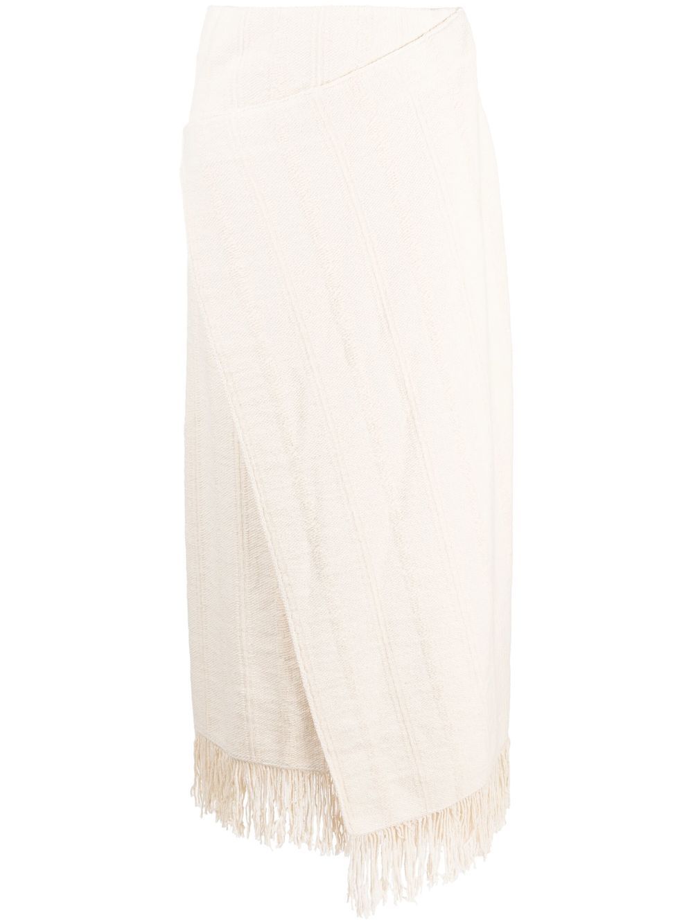 Fringed wrap-effect midi skirt - Neutrals