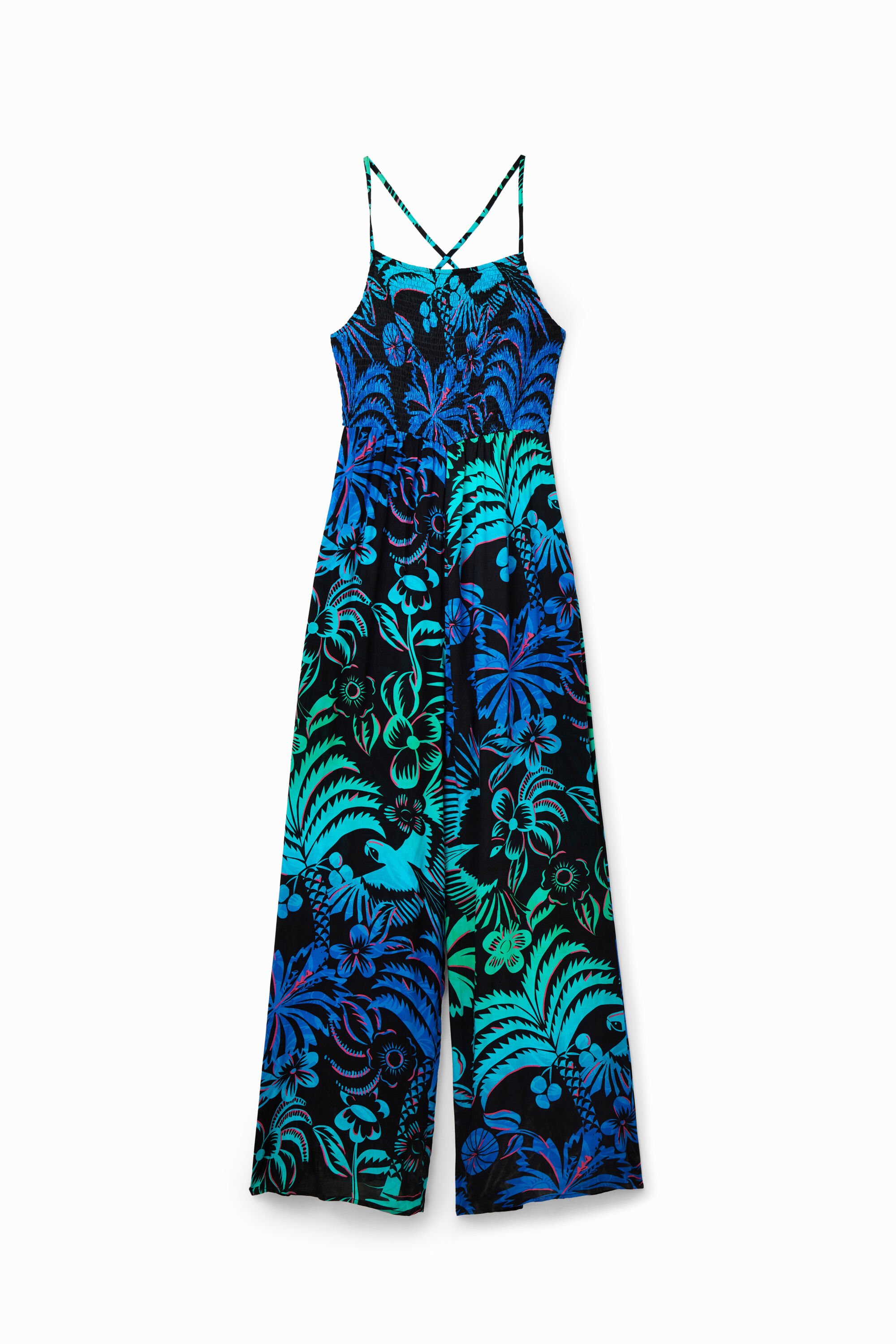 Long tropical strappy jumpsuit