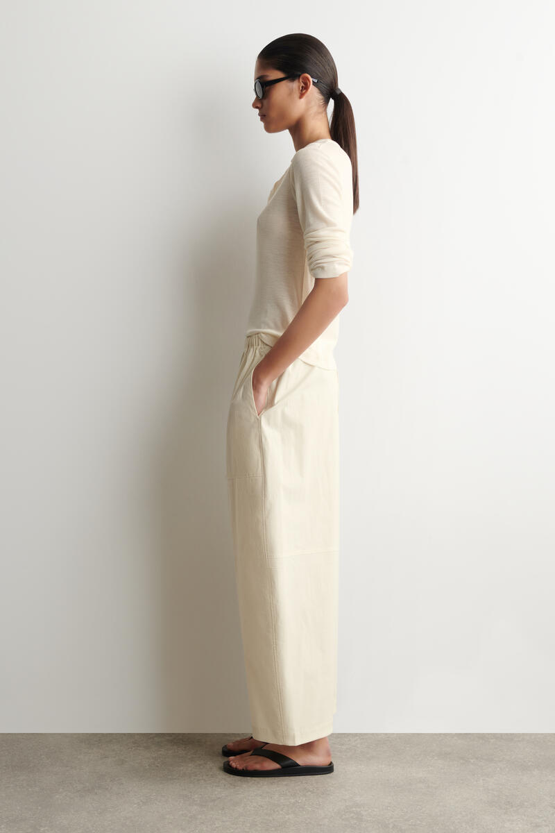 Cotton Barrel-Leg Utility Pants