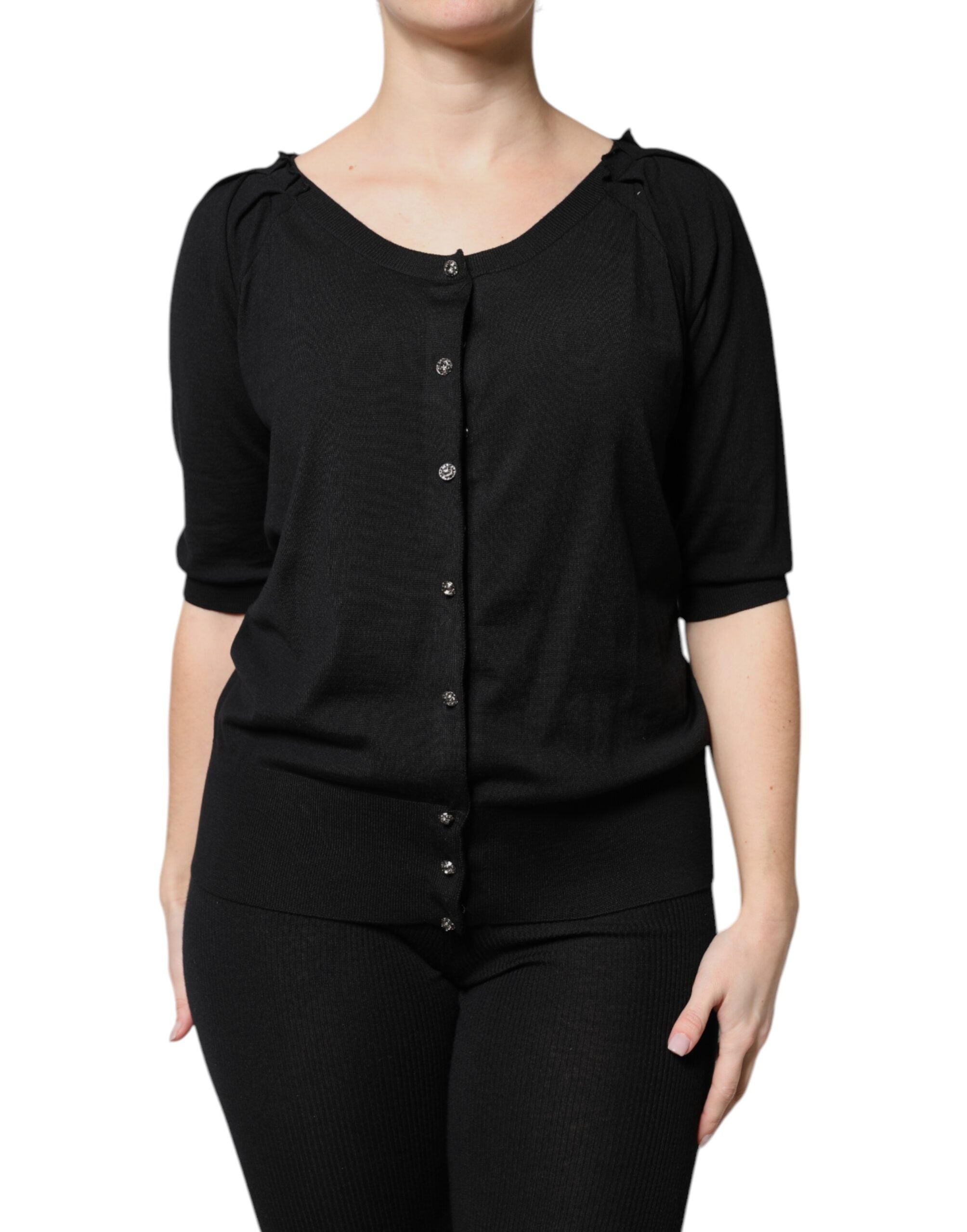 Virgin Wool Button-Down Blouse — Black