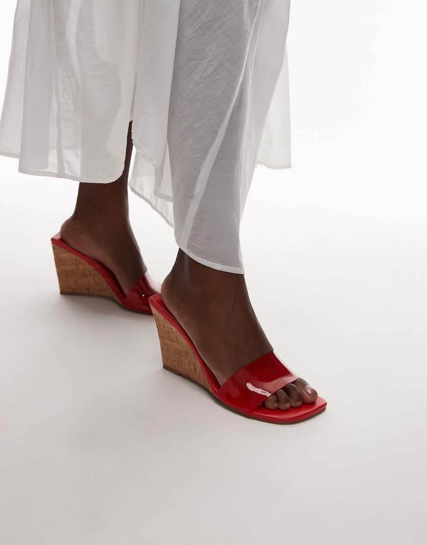 Topshop Farah high wedge heeled mule in red