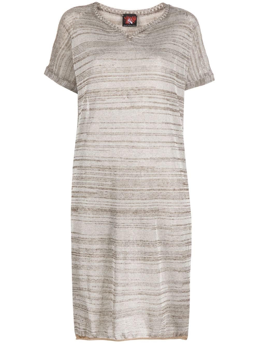 Striped V-neck midi dress - White