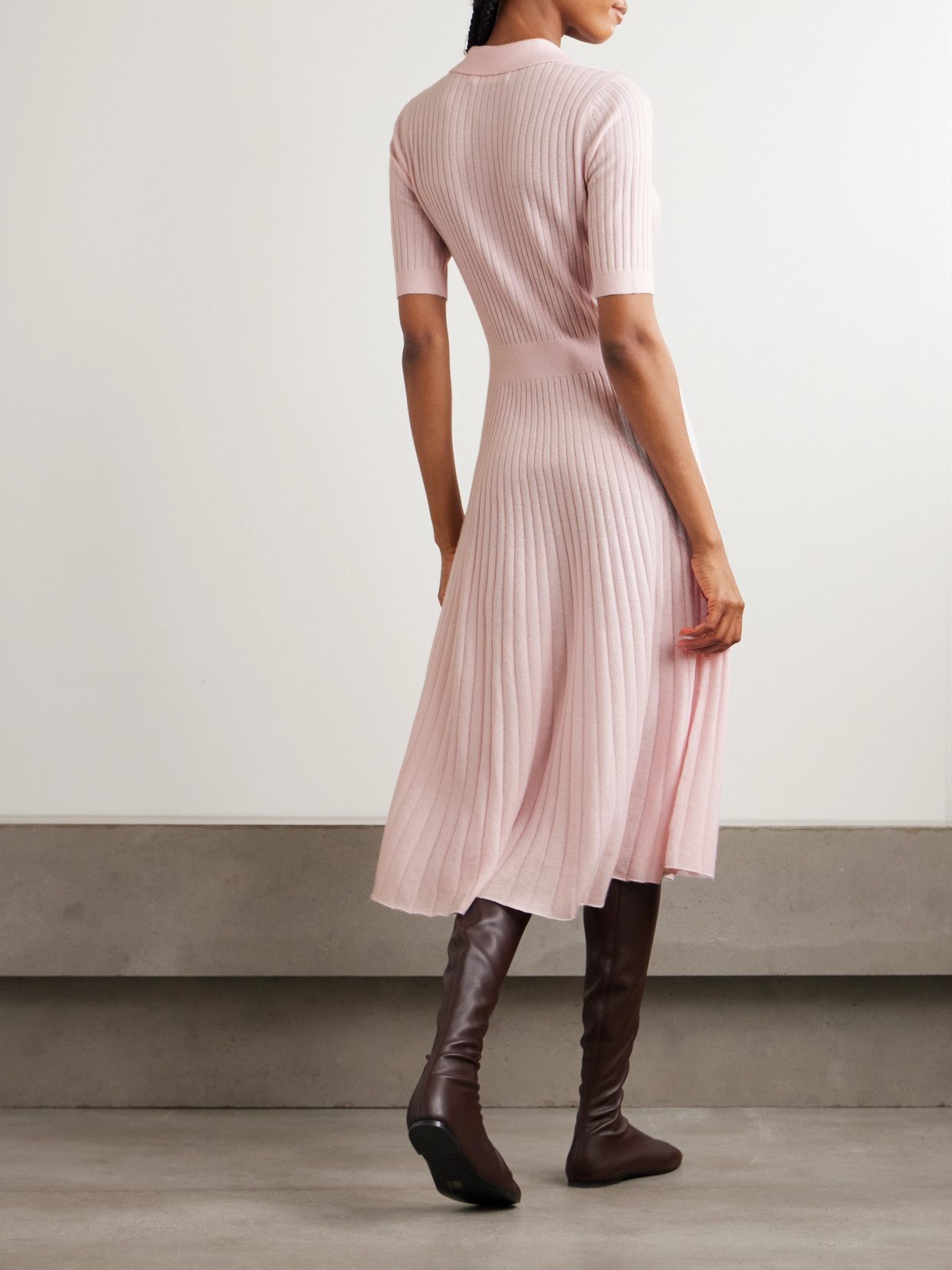 Skylark Ribbed Organic Cashmere Midi Dress - Pink
