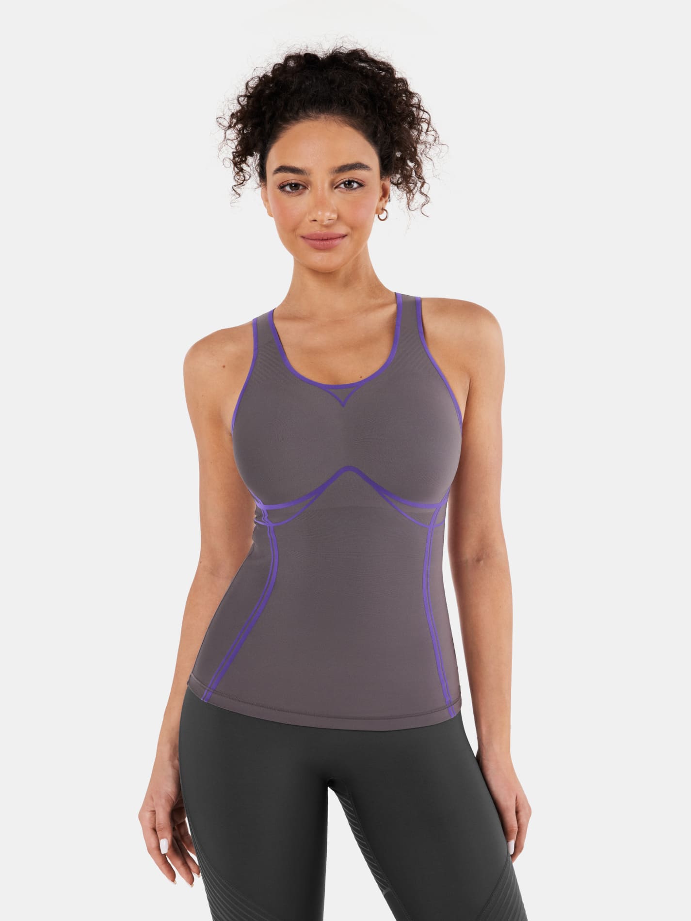Body Sculpt Long Bra Tank - Cloud Gray/Aurora Violet
