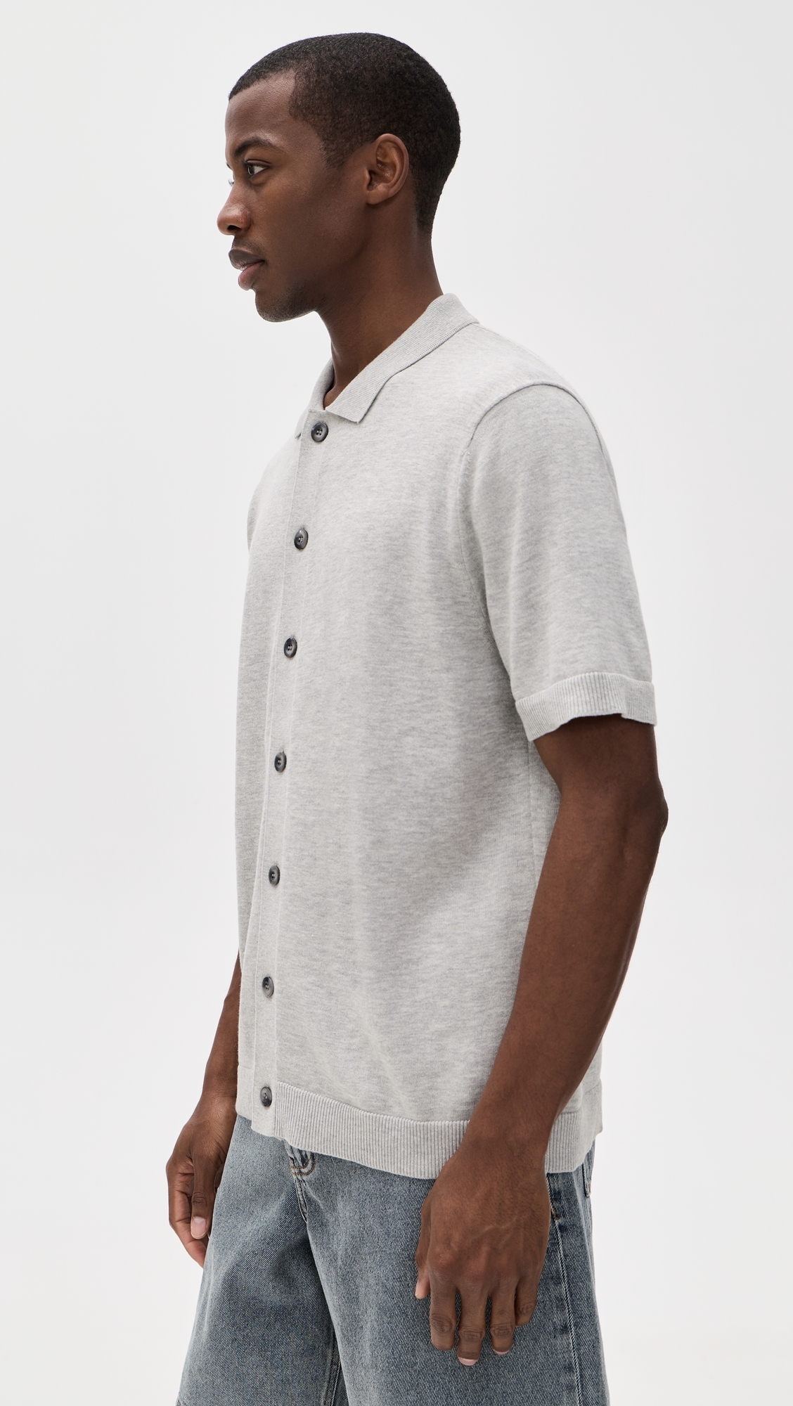 Blake Knit Button Up Shirt Neutral Grey