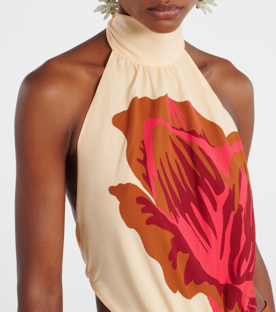 Floral halterneck silk crêpe maxi dress