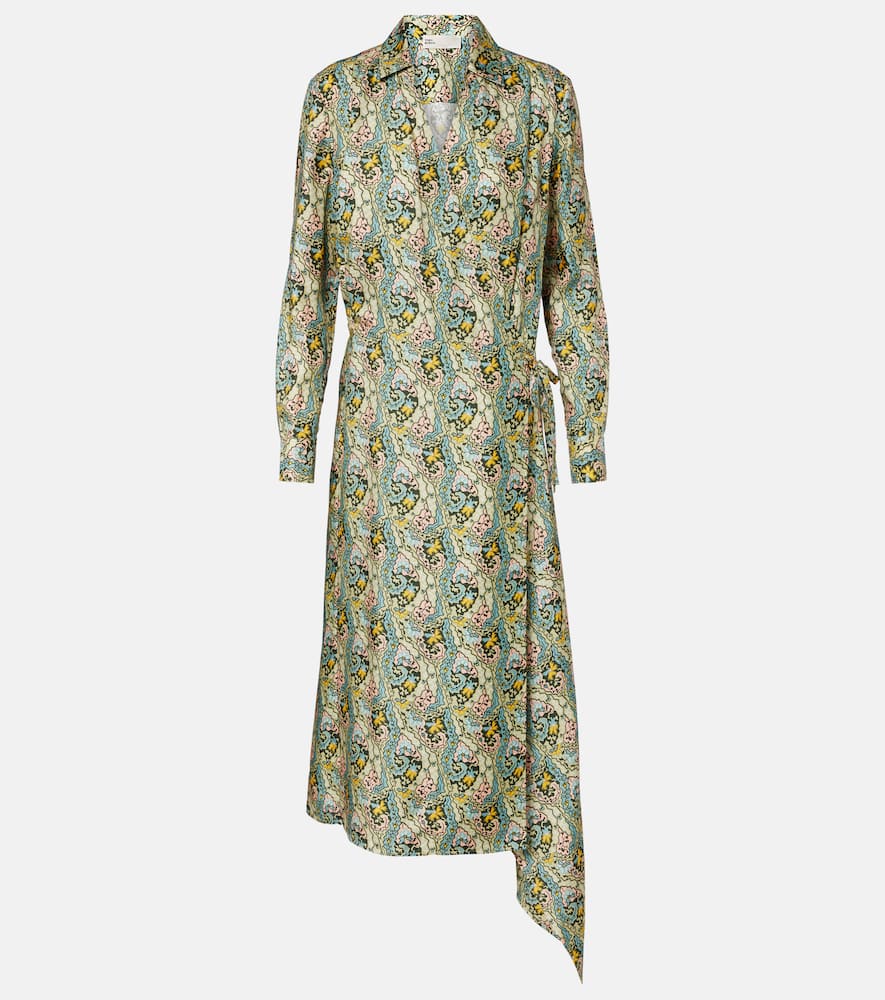 Paisley silk satin wrap dress