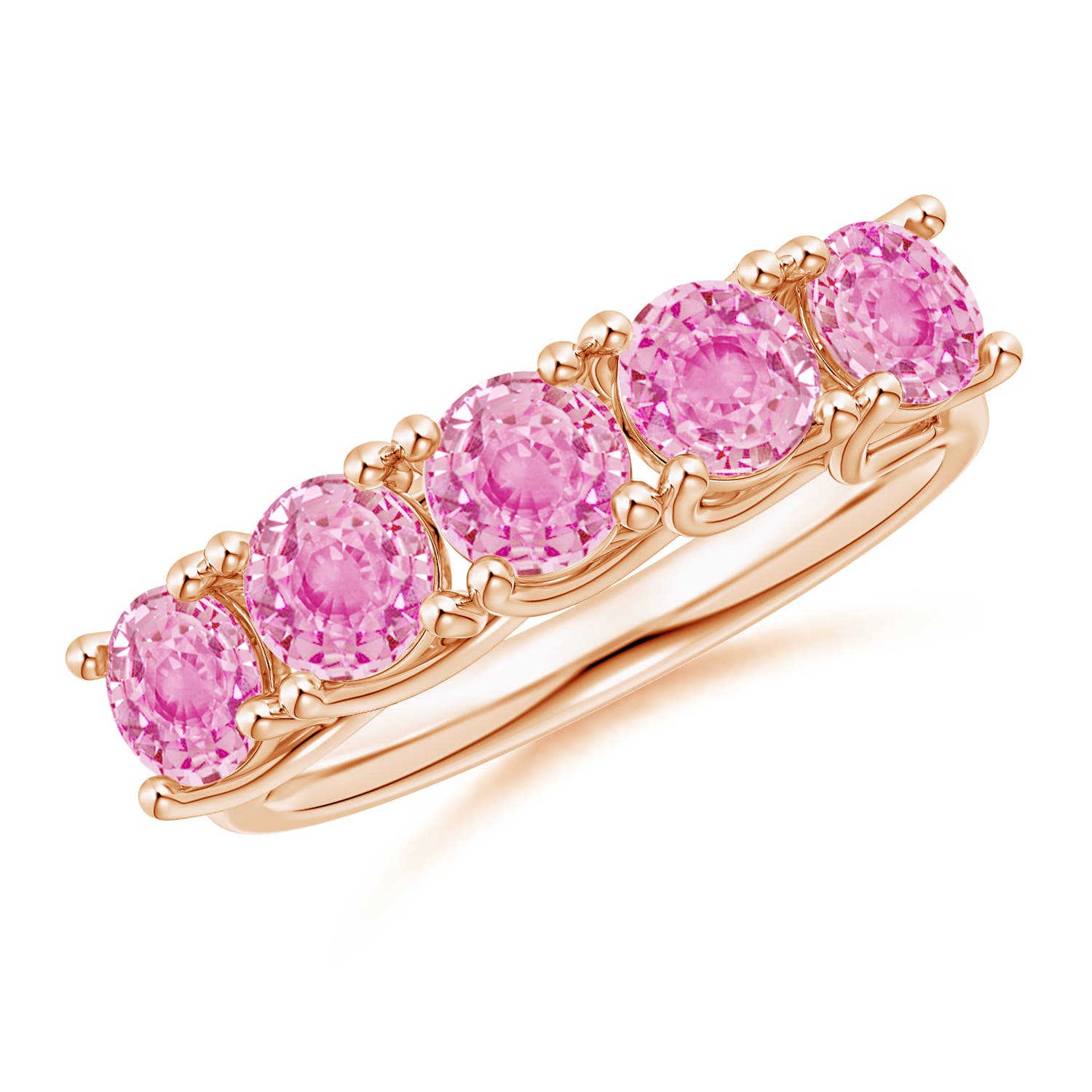 Angara 2.25 Carats Half Eternity Five Stone Pink Sapphire Wedding Ring in 18K Rose Gold